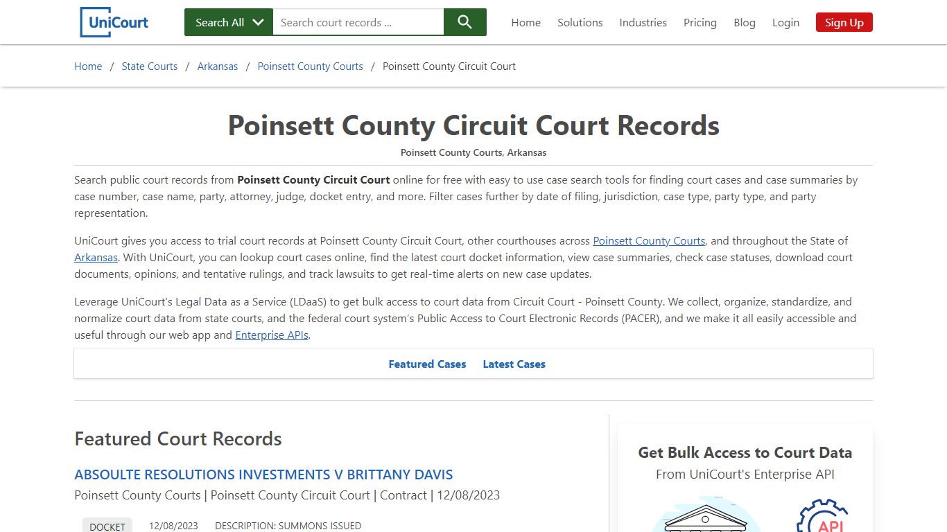 Poinsett County Circuit Court Records | Poinsett | UniCourt